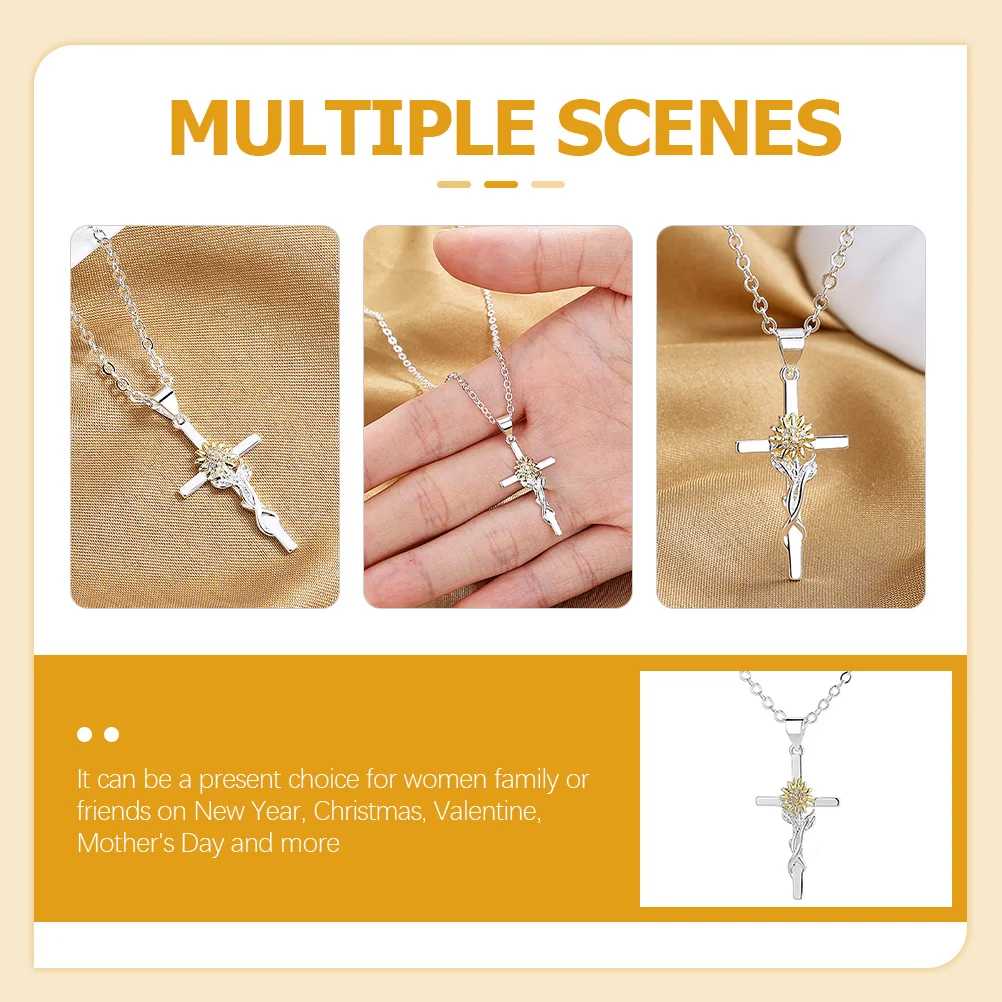 

Cross Pendant Necklace for Women Sunflower Design Alloy Metal Chain Neck Jewelry Lightweight Comfortable Fit for Any Outfit