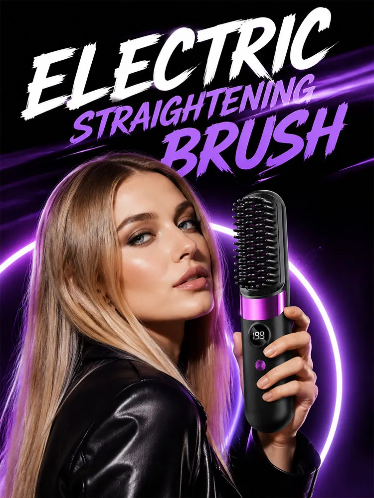 Portable hair straightener brush USB charging with LCD display electric comb for home travel hair care