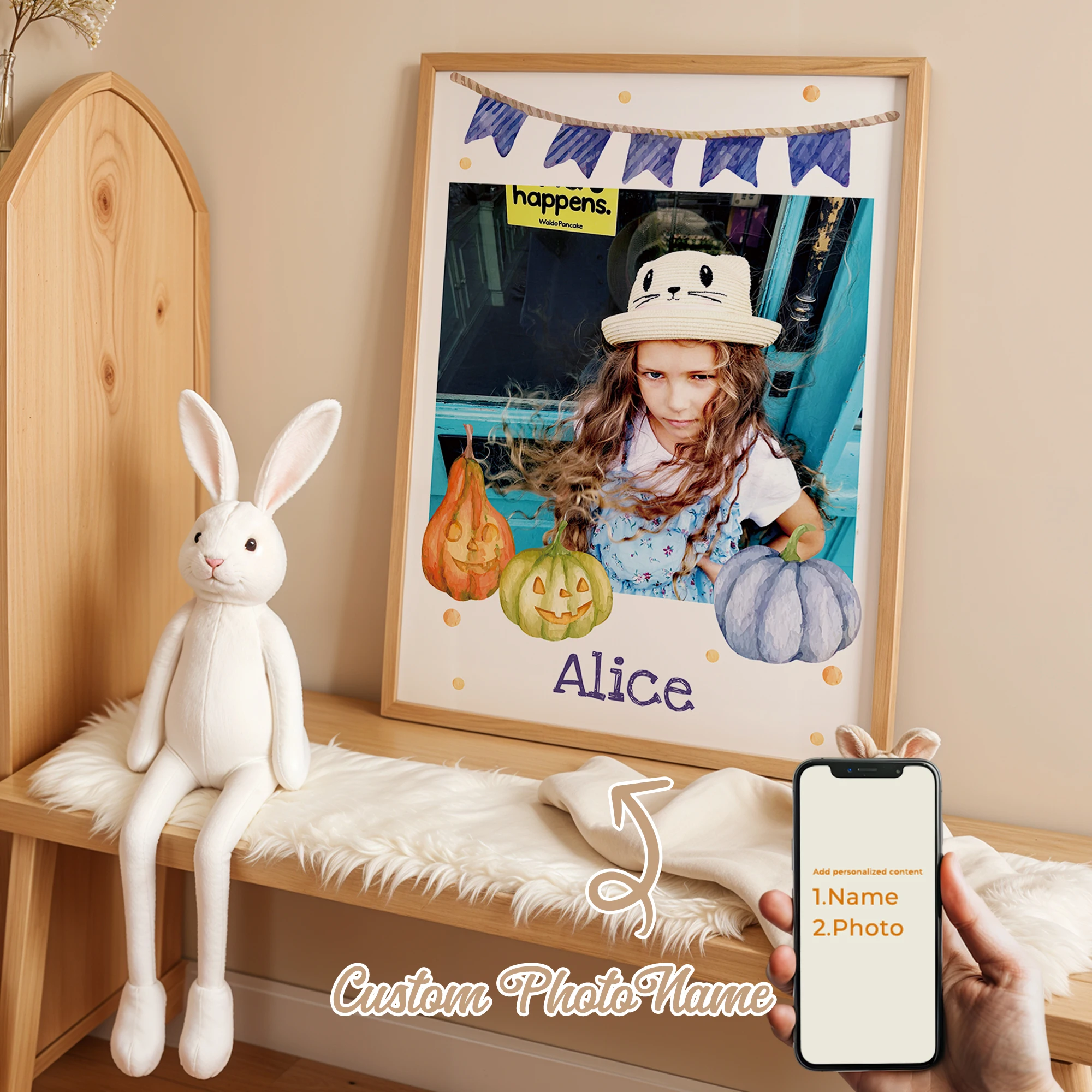 

1Pcs Personalized Custom Photo Pumpkin Wall Art Printmaking Canvas Painting Poster Picture For Halloween Living Room Home Decor