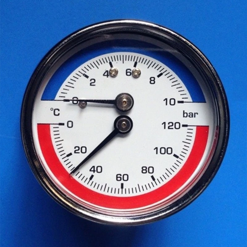 Thermo-manometer Boiler Temperature & Pressure Gauge 0-120 ℃ 0-10 Bar Mearsuring Fitting- for Floor Heating System