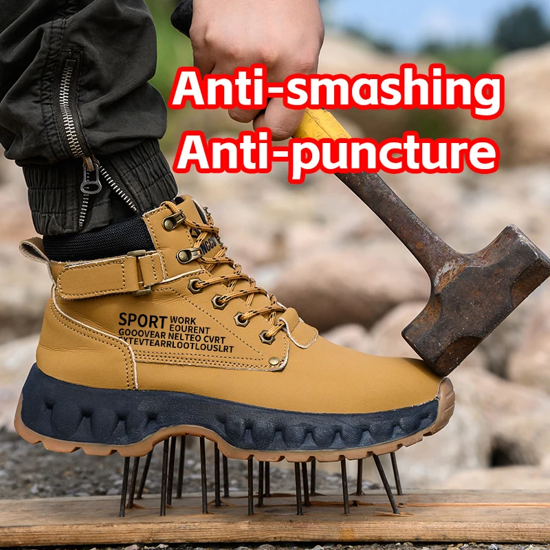 New Safety Shoes Men Boots High Top Work Sneakers Steel Toe Cap Anti-smash Puncture-Proof Work Boots Indestructible Shoes