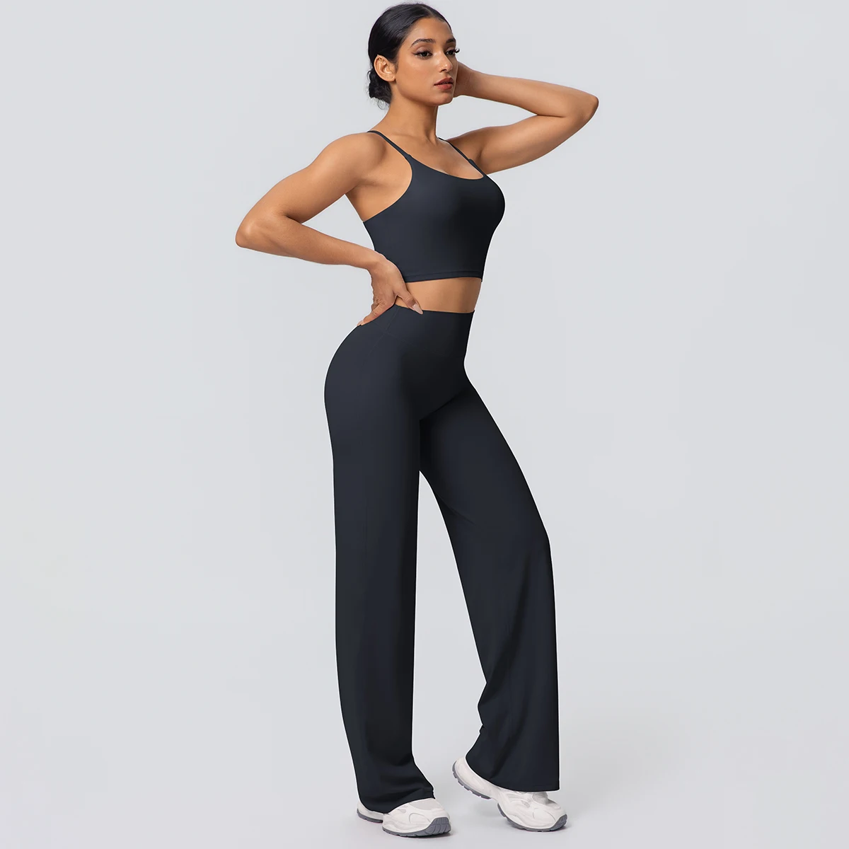 Frauen Schnell Trocknend Gym Sport Fitness Kleidung Yoga Set Backless Sexy Strap Bh mit Brust Pad Hohe Taille Breite Bein Hosen Set – Detail 10