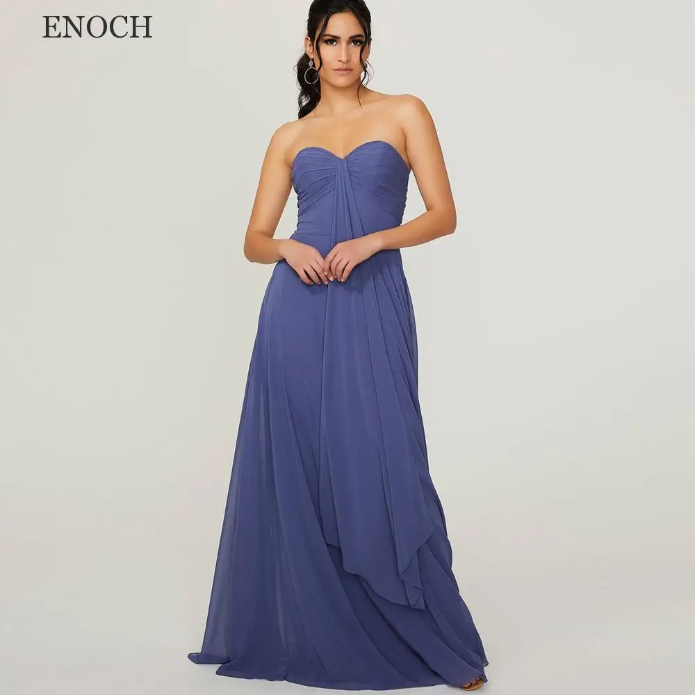 ENOCH Sweetheart Chiffon Bridesmaid Dresses Simple Strapless Pleated Party Dresses Custom Made Vestidos De Fiesta Open Back