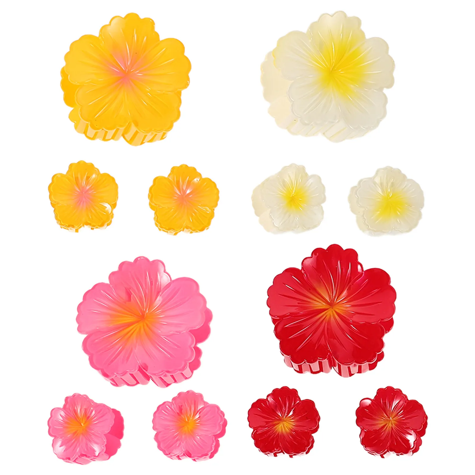 

12Pcs Plumeria Hair Clips Flower Claw Yellow Pink Red Gradient Tropical Floral Hair Accessories for Women