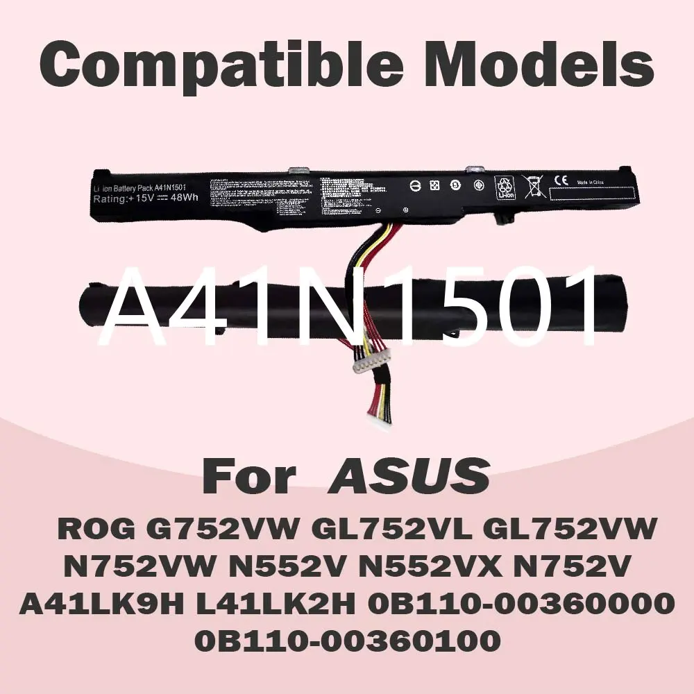 A41N1501 15V 48Wh 3000mAh for ASUS ROG G752VW GL752VL GL752VW N752VW N552V N552VX N752V Series A41LK9H L41LK2H