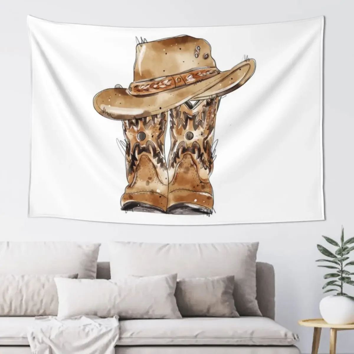 Cowboy boots.cowboy hat.watercolor illustration Tapestry Funny Room Decorator Cute Room Things Tapestry