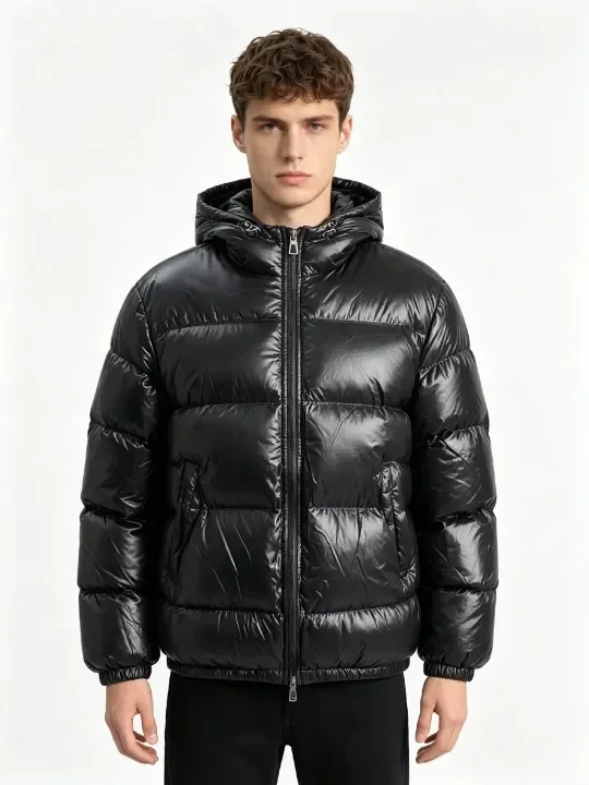 

Shiny Puffer Jacket Hooded Unisex Thick Cotton Padded Coat Thermal Windproof Oversize Casual Winter Warm Bubble Outerwear Men