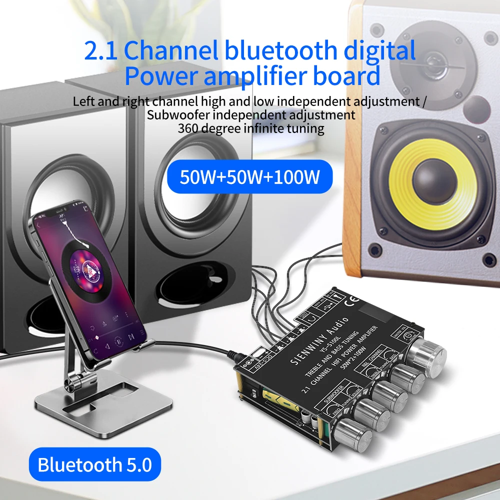 2.1 3 Channel Amplifier Board Bluetooth-compatible 5.1 CS8673E Power Bass Amplifier Board AUX Input Supports Phone APP Control