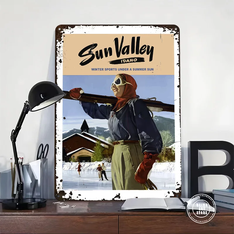Sun Valley Idaho Metal Poster Custom Wall Art Retro Vintage Tinplate Signs for Man Cave Home and Decoration Gaming Desk Decor