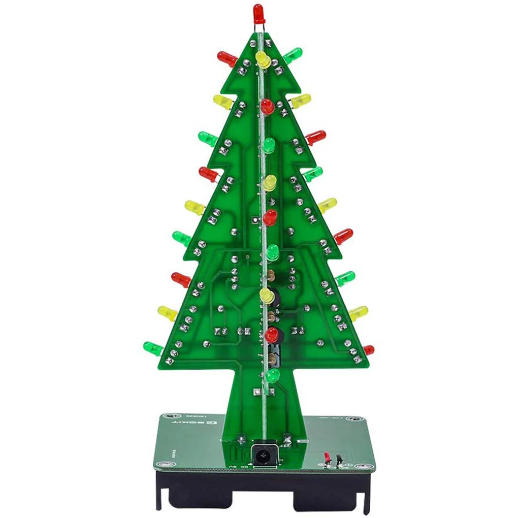 DIY Christmas Tree LED color Flash  Kit 3D Electronic Learning Set 3 Color Flashing LED PCB Solder Tool