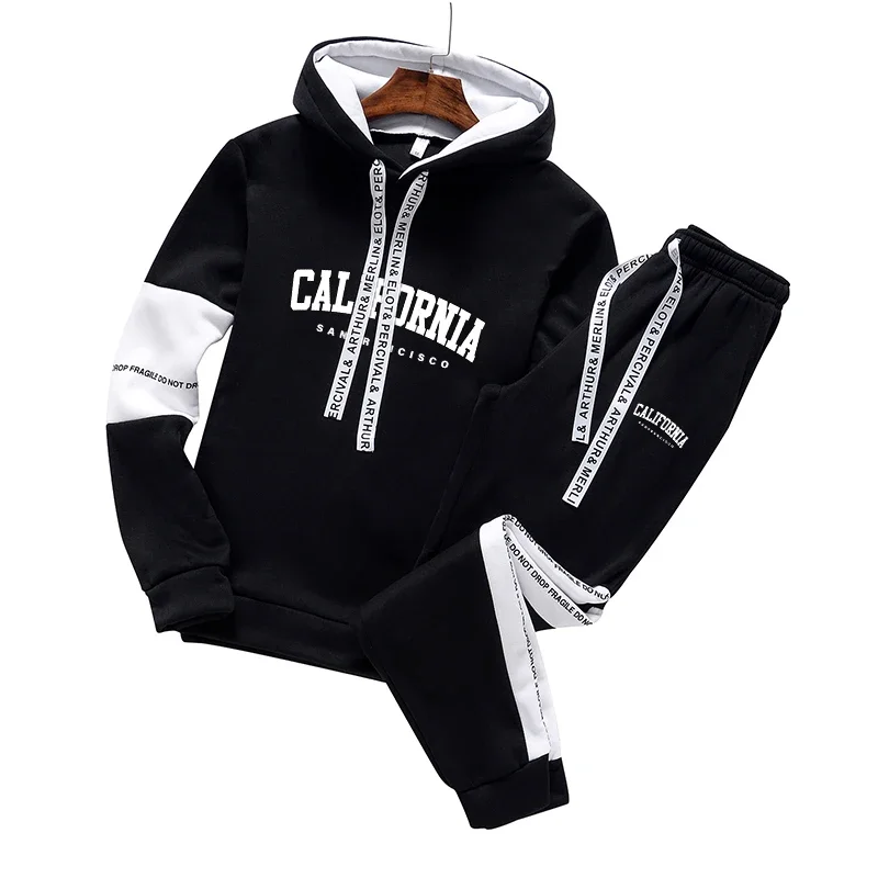 California Mens Tracksuit Fashion Print Hooded Sweatshirt Suit or Tops or Pants Simplicity Jogging Sports Casual Clothing S-3XL