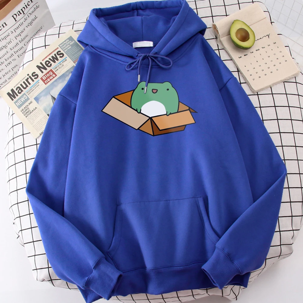 Box Frog Metal Kawaii Printing Man Hoody Loose Oversize Clothes Fleece Pocket Cartoons Sweatshirt Autumn Warm Casual Hoodie