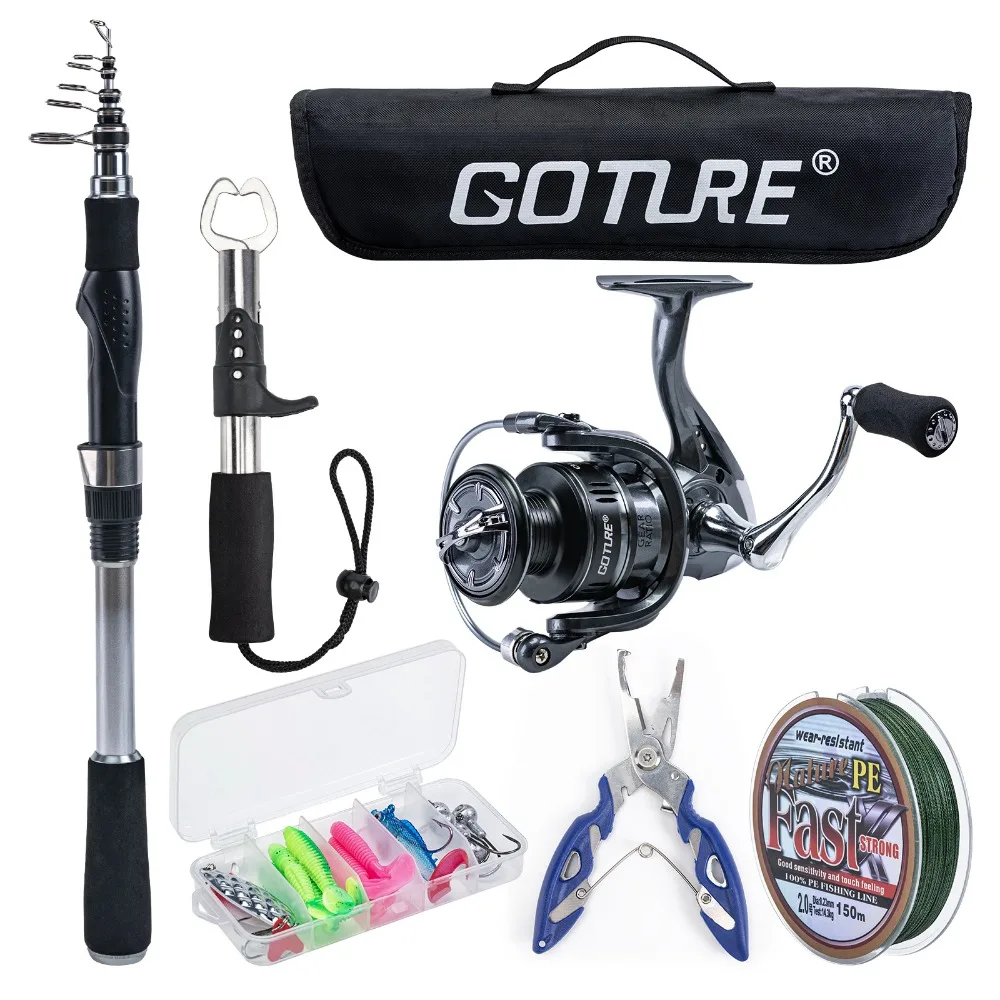 

Goture Telescopic Fishing Lure Rod Reel Set 2.1m/2.4m/2.7m Fishing Rod with Line Lures Fish Controllerfor Fishing Pliers