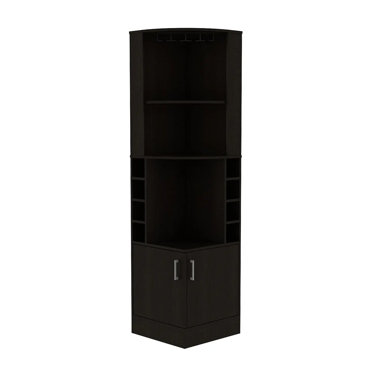 Corner Bar Cabinet with 2 Shelves, Glass Holder, 8 Bottle Racks, Drawer & 2 Doors, 71