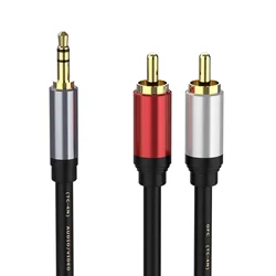3.5mm Aux to 2 RCA Adapter Audio Cable for PC, laptops, Phones, TV, Stereo Speaker or Subwoofer with Gold-Plated Plugs, 5 Foot