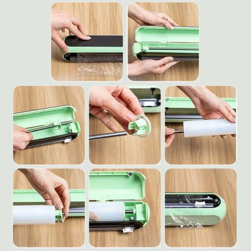 E7CC Plastic Wrap Dispenser with Slide Cutter Refillable Foil Film Dispenser Kitchen