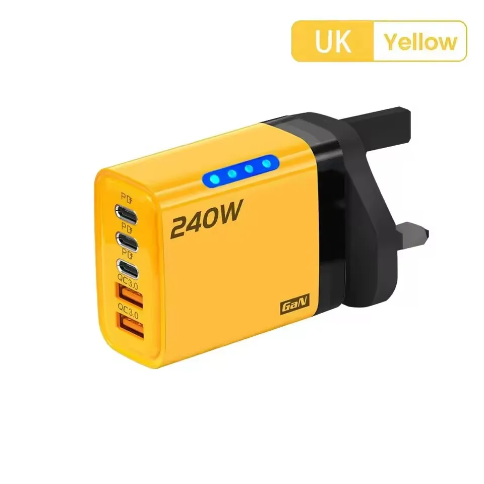 240w Gan Fast Charger With Led Light 5 In 1 2usb+3type-C Multi Port Phone Charger For Iphone15-17Series Samsung Huawei Xiaomi 15 image 3