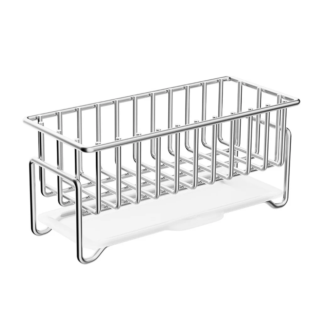 Drain Rack Sponge Holder for Sink Area Featuring Stainless Steel Build and Airflow Slots to Reduce Moisture Buildup
