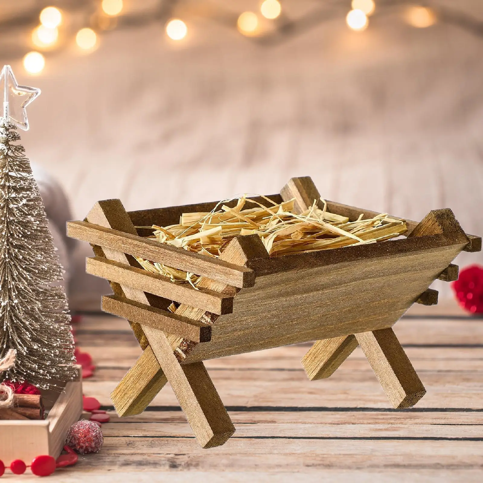 Baby Jesus Manger Ornament Crafts Decoration for Indoor Bookshelf Study Room