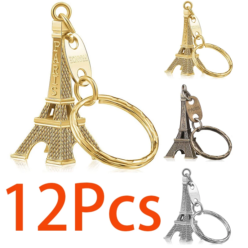 12Pcs Vintage Paris Eiffel Tower Keychain Tower Charm Key Ring Gift Giveaways