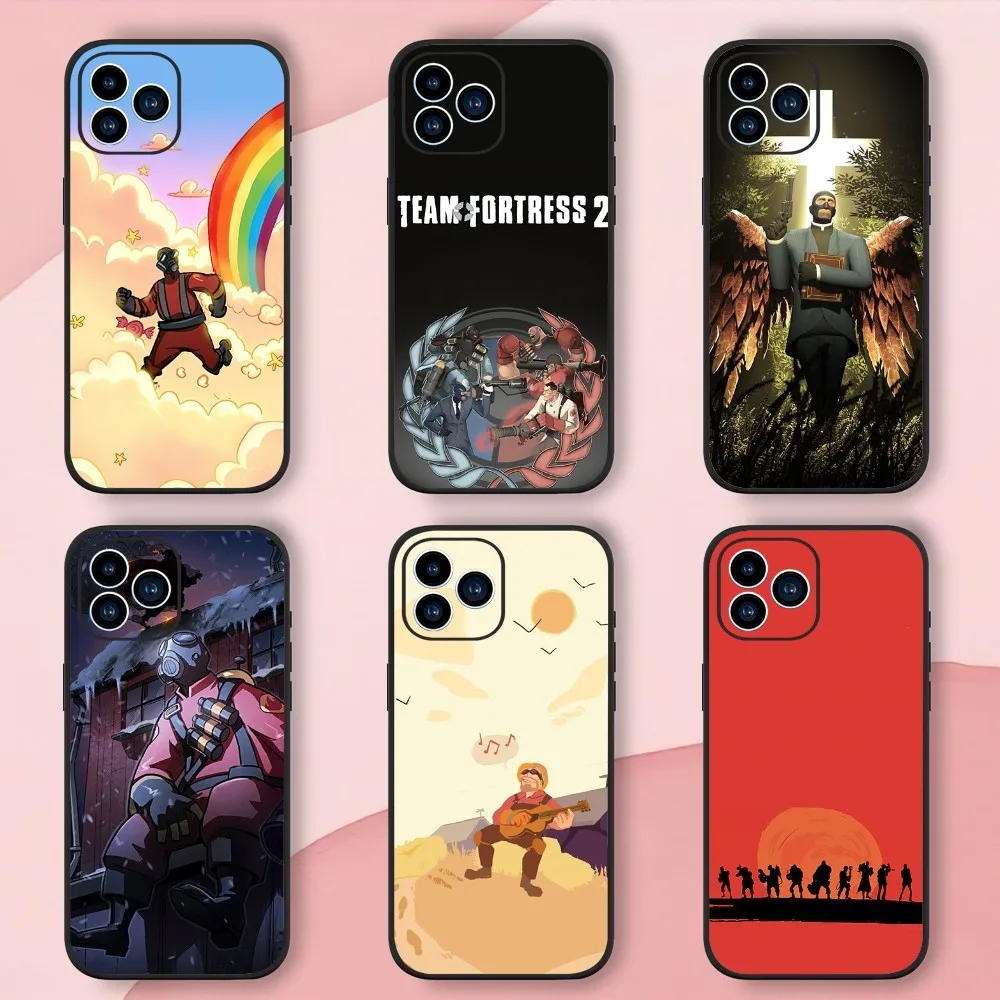 Game T-Team F-Fortress 2 Phone Case For iphone13 12 11 14 15 Pro Max XS Max XR X 14 15Plus Black Silicone Soft  Cover