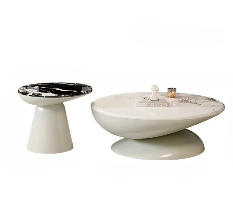 

minimalist round rock slab coffee table household designer large and small apartment high-end modern light luxury living room