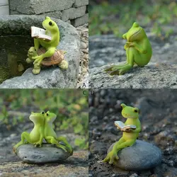 Resin Frog Statue Figurine Indoor Outdoor Crafts Miniature Landscape Fairy Garden Decor Desktop Decoration