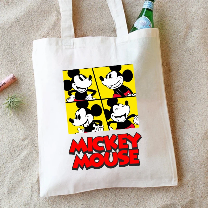 Disney Mickey Mouse Shoulder Bag Anime Cartoon Printed Handbag Cute Portable Large Capacity Student Stationery Storage Bags Gift