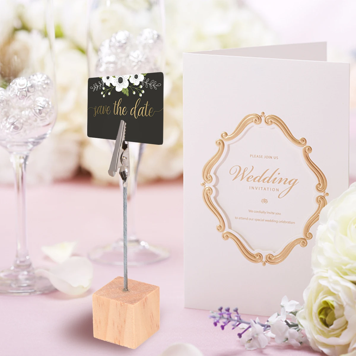 

10 Pcs Seat Holder Clips Wood Color 12x0 5x0 5cm Alligator Clasp Memo Table Numbers Photo Holders Wooden Base Storage Supplies