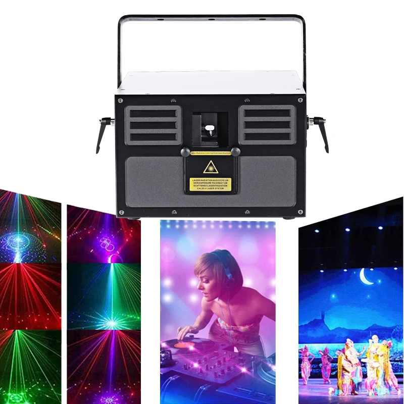 RGB Full Color Stage Laser Light Animation DJ Party Laser Projector With Sound Activated DMX Control For Wedding Disco Bar Club