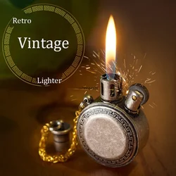 2024 Classic Vintage Pocket Watch Kerosene Lighter Mini Portable Gasoline Lighter Oil Round Metal Unusual Collection Men's Gift