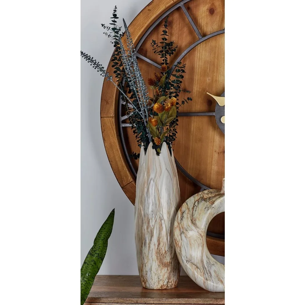 Современная керамическая ваза с мраморным центральным элементом и ржавчивыми акцентами, ваза для цветов с угловыми краями для домашнего декора 7x7x21 бежевый