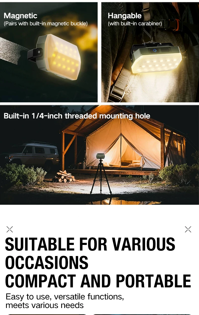Tragbare Outdoor-Campinglaterne, superlange 4000-mAh-Batterie, wiederaufladbares Notlicht, starker Magnet, Arbeitslicht für Reparaturen – Detail 6