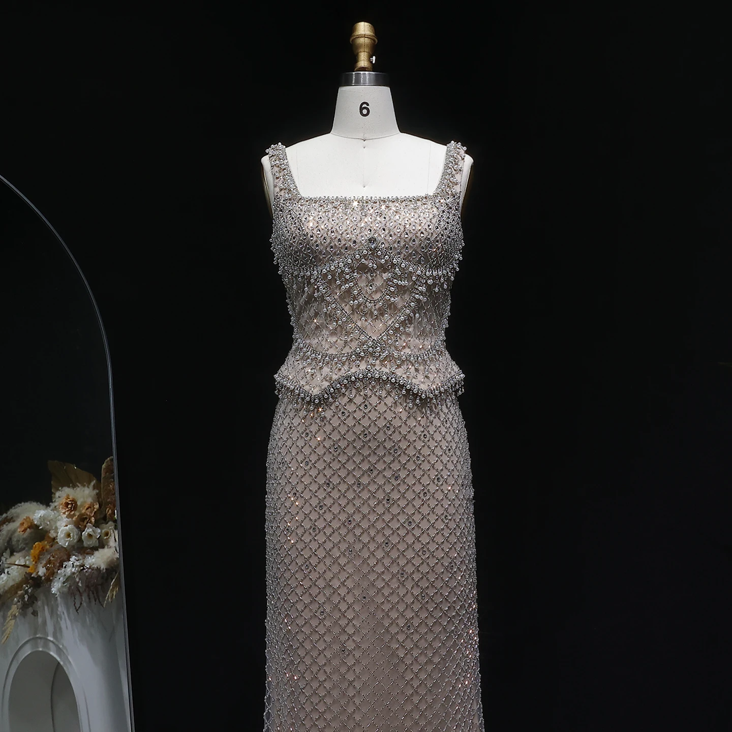Sharon Said Luxuriöses Graues Meerjungfrauen-Abendkleid mit Zwei Teilen Perlen Kristall für Damen Hochzeit Party Ballkleid SS631 Maßanfertigung – Detail 12