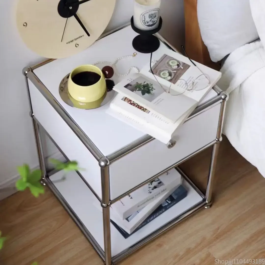 

Retro Nightstand Bedroom Modern Simple Bauhaus Module Storage Sofa Side Cabinet Stainless Steel Small
