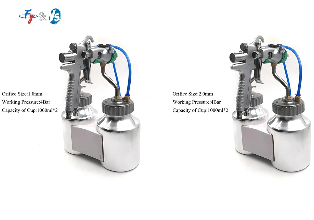 Pistola pulverizadora de doble cabezal de calibre de 1,3 mm, pistola de pintura en aerosol de dos componentes con 2 ollas inferiores, pistola pulverizadora interior presurizada de doble cabezal