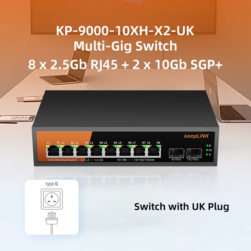KeepLiNK 10-Port Multi-Gigabit Unmanaged Ethernet Network with 8 X 2.5Gb Copper RJ45 and 2 X 10Gb SFP+ image 3
