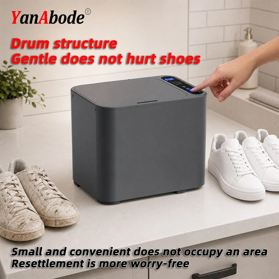 Dual-Use Portable Shoe Washer Gray - 20/30/40 Min Modes, Drum Design, Non-Removable Shoelace, with Car to DC Line