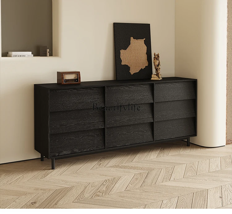 

Black high-end all-solid wood Jiugongge chest, home living room storage dining room, multi-layer drawers, side cabinet