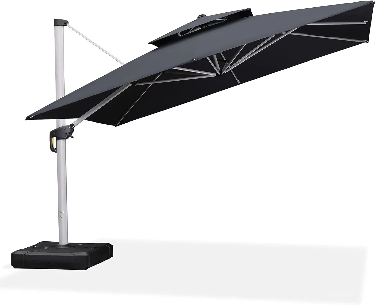 12 Feet Double Top Deluxe Square Patio Umbrella Offset Hanging Umbrella Cantilever Umbrella