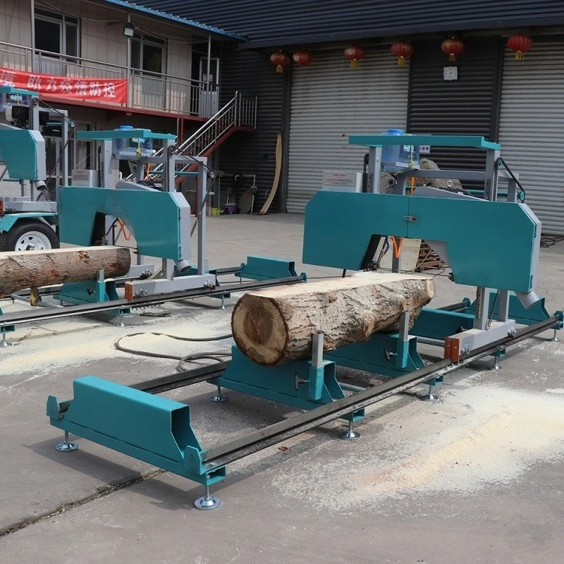 Horizontal mobile sawmill, log cutting wood processing