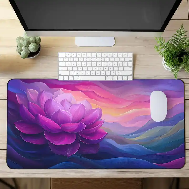 

Lotus Desktop Mat, Colorful Desk Decoration, Gaming Mouse Pad, Office Accessory, Gamer Gift, Unique Workstation Decoration