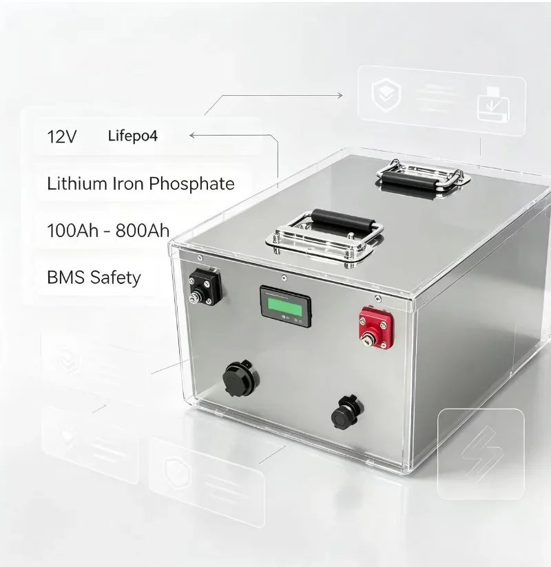 12V LiFePO4 Battery Unit 100Ah‑800Ah Built‑in Smart Safety BMS Bluetooth Monitor For RV Yacht Solar Off‑Grid Backup Power System