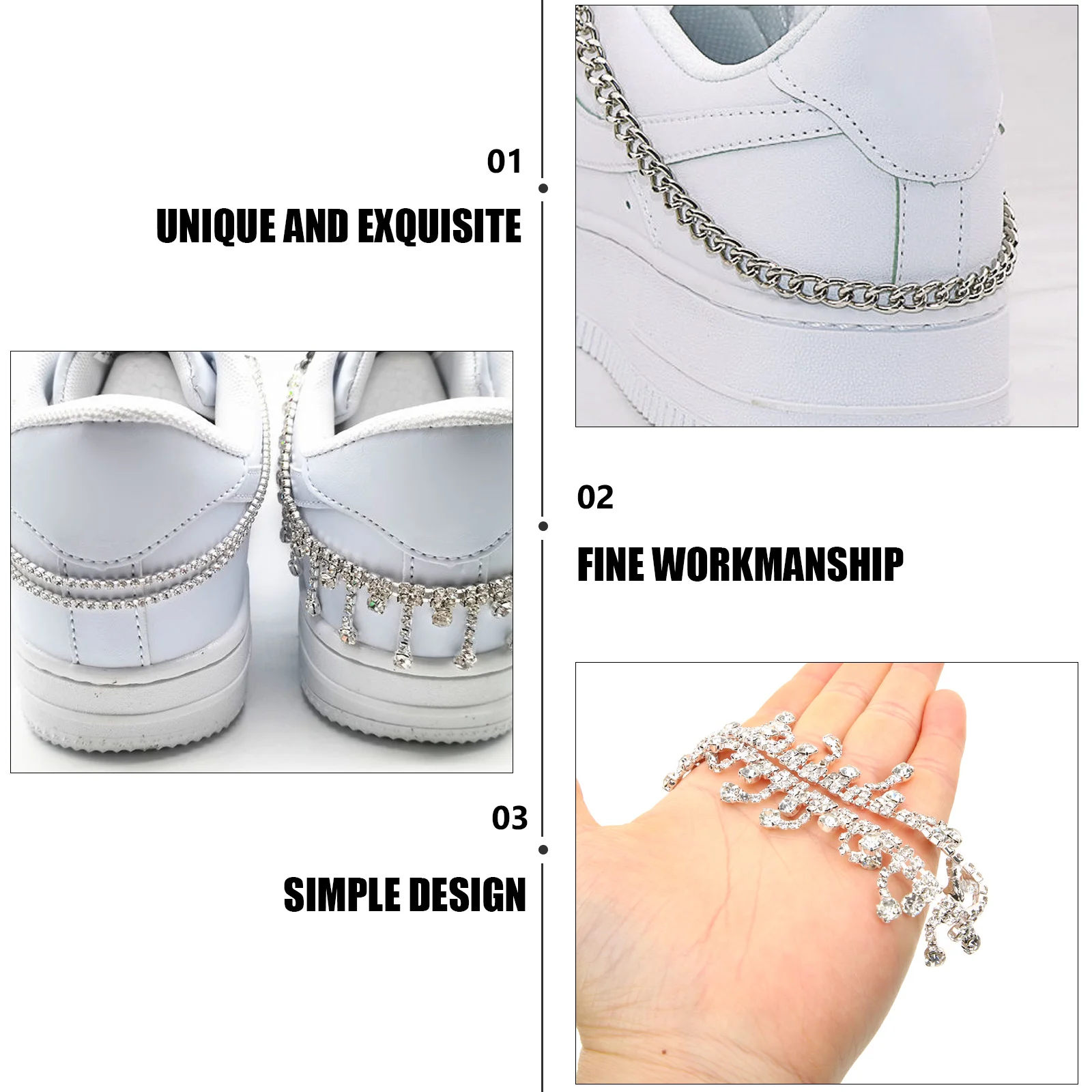 Shoelace Rhinestone Chain Miss Shoelaces for Sneakers Alloy High Heel Sandals Rhinestones Charm