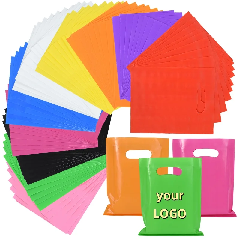 50pcs colorful plastic bags wholesale (with handles) for small business,  trade show, event party custom LOGO(Extra Fee）