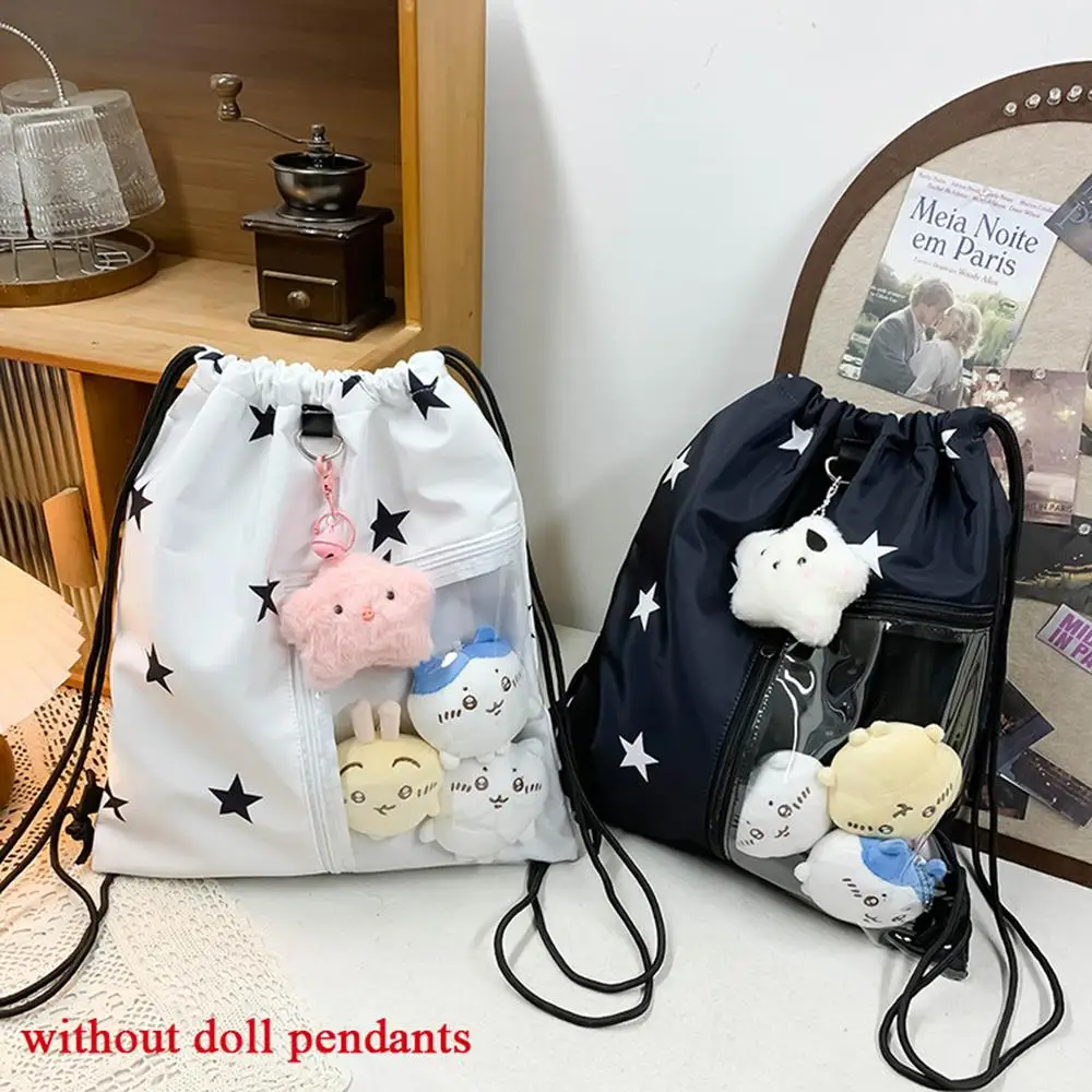 Soft Oulder Bag Backpack Star Print Large Capacity Draw Rope Bag Casual Wear Foldable For Youth Versatile Original White Bag