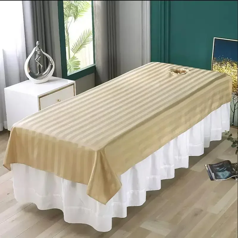 4 Sizes Striped Mercerized Cotton Massage Table Bed Sheet Cover for Beauty Salon Massage SPA Breathable Bed Cover With/no Hole