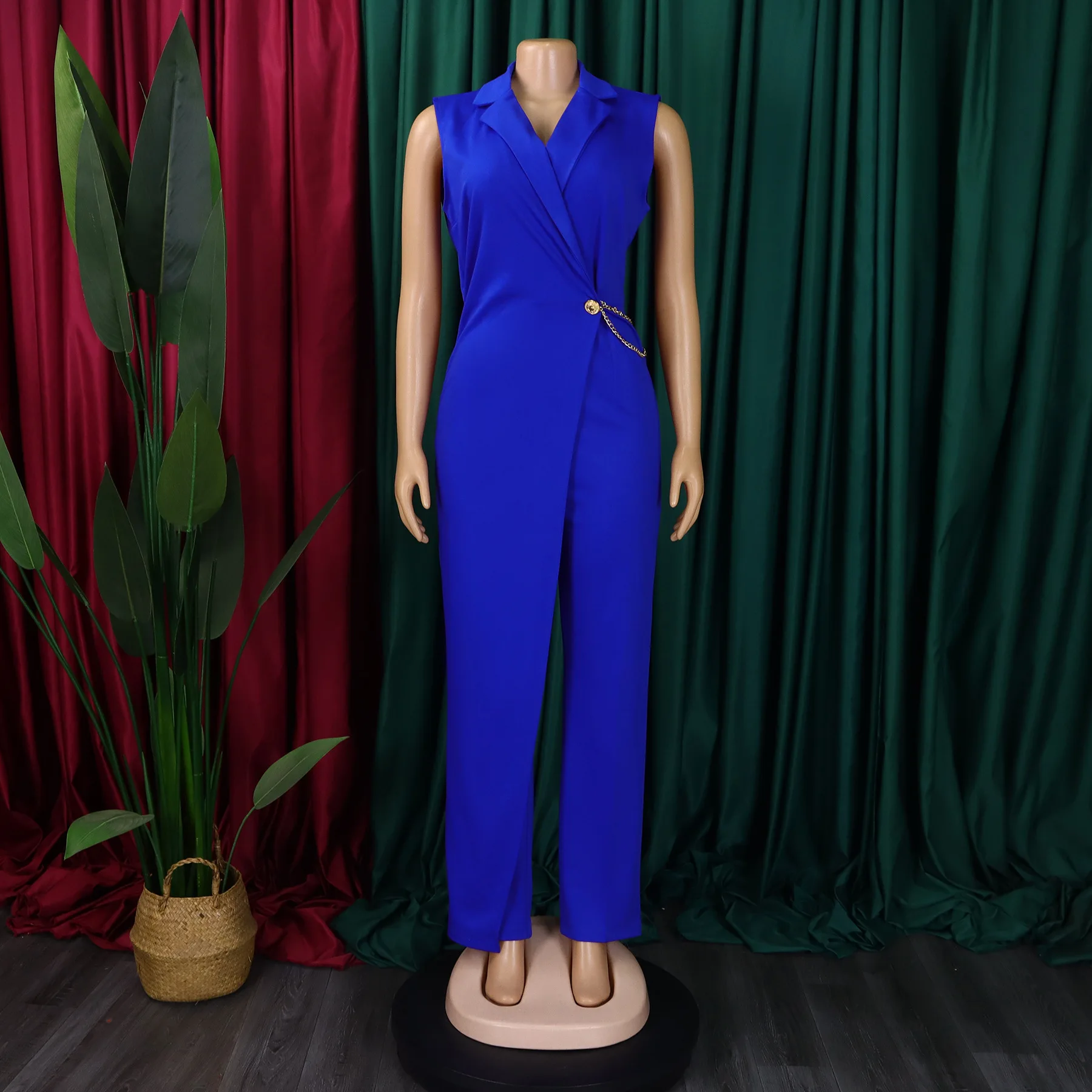 Elegant High Waist Wide Leg Wide Jumpsuit Women Rompers Office Lady Solid Sleeveless Jumsuit Vestidos Overalls 2024
