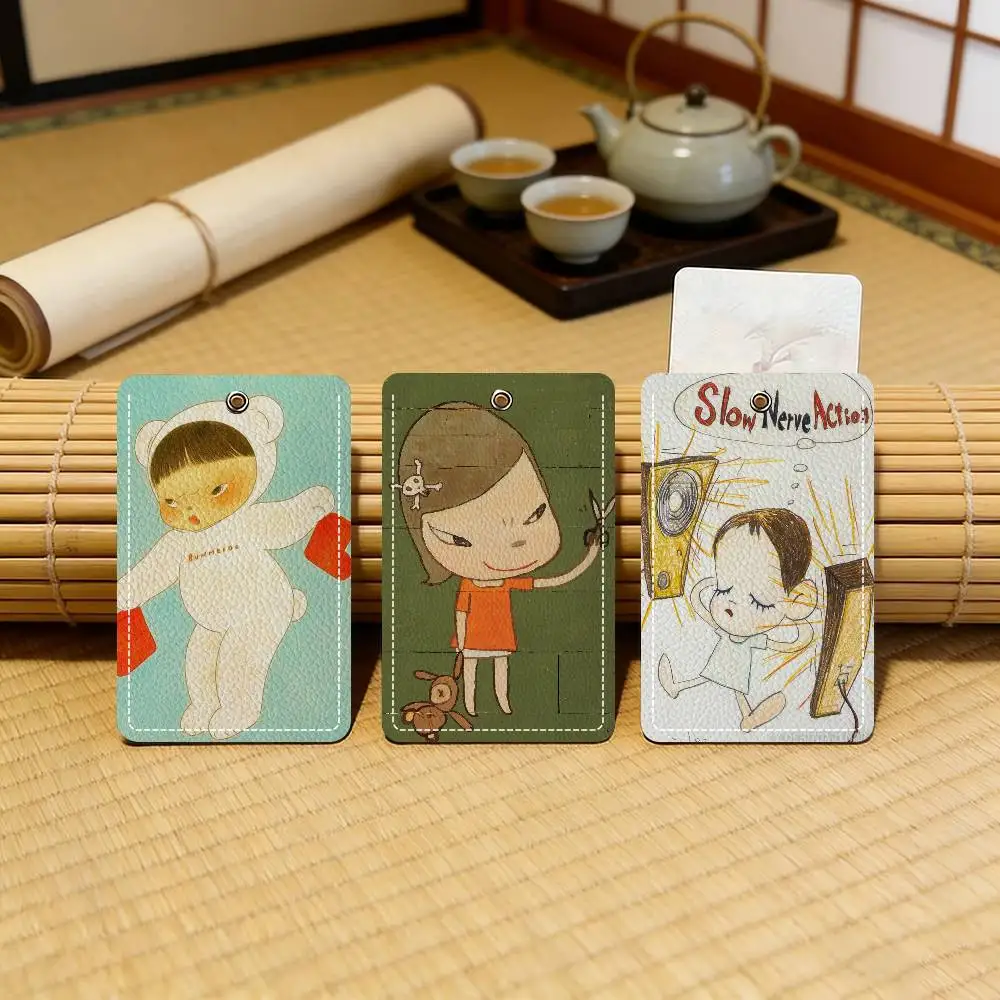 

Art Yoshitomo Nara Modern Leather Card Case with Keyring Reliable Holder for Bus and Subway Cards