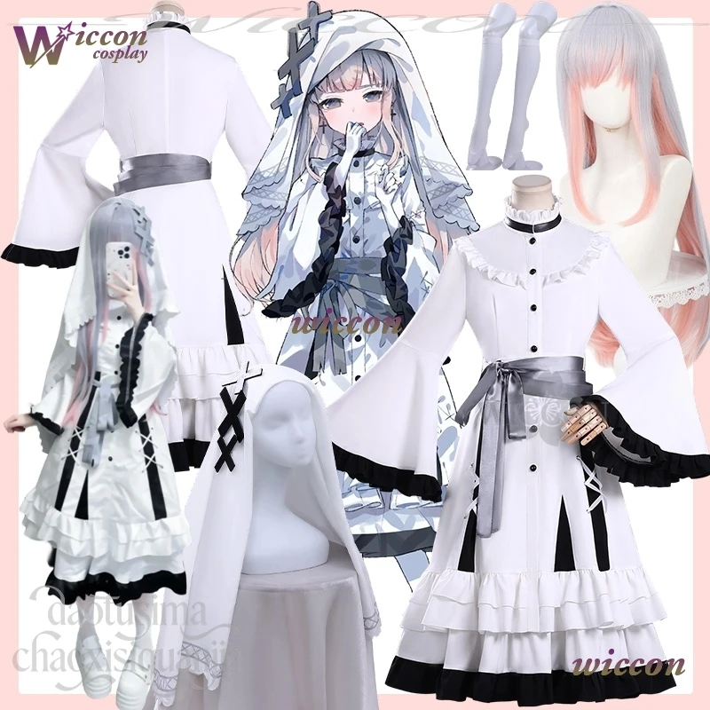 

WuHU Hikami Meruru Cosplay Anime Magical Girl Witch Trials Kawaii Magical Girl Pure White Nurse Uniform Goth Lolita Halloween